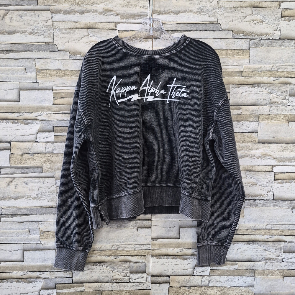 ​Kappa Alpha Theta Corded Sweatshirt Women's M University Tees Gray Acid Wash
